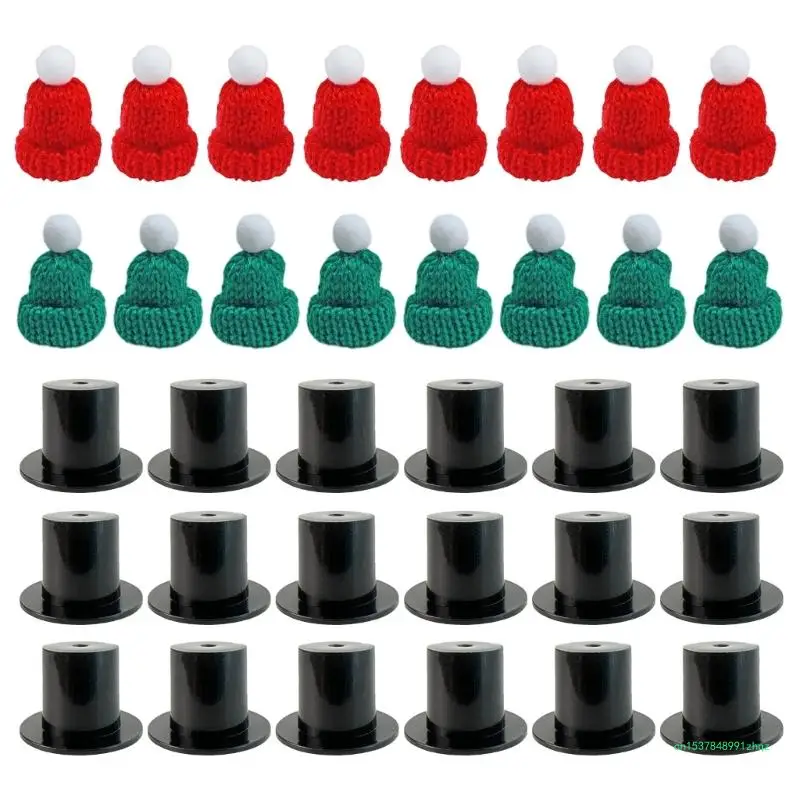 Crafters Mini Knit Santa and Plastic Top Hats for Christmas Decors and Gifts