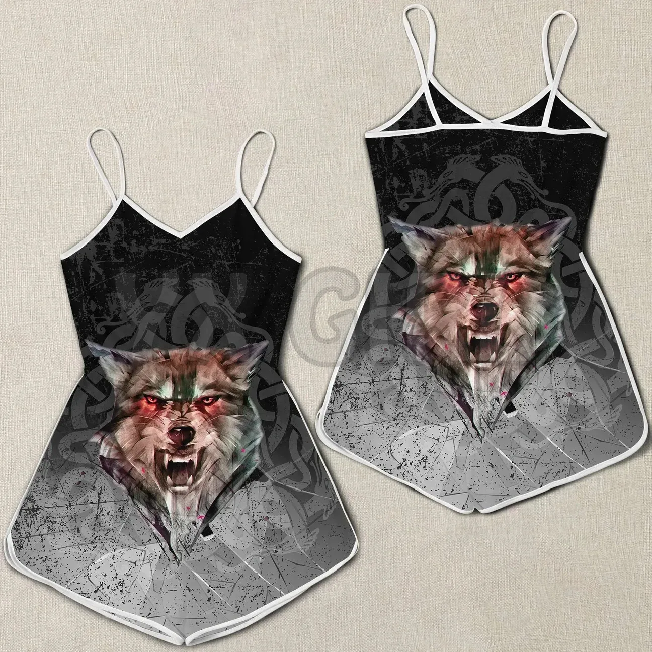 YX GIRL Viking Wolf Romper Wanita 3D Romper Cetak Seluruh Bagian Pakaian Bohemia Wanita Musim Panas