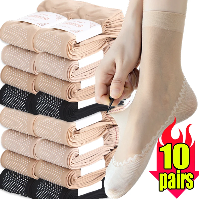 

1-10pairs Women's Velvet Socks with Cotton Foot Anti Slip Sweat Absorbing Short Silk Socks Women's Anti Hook Silk Socks
