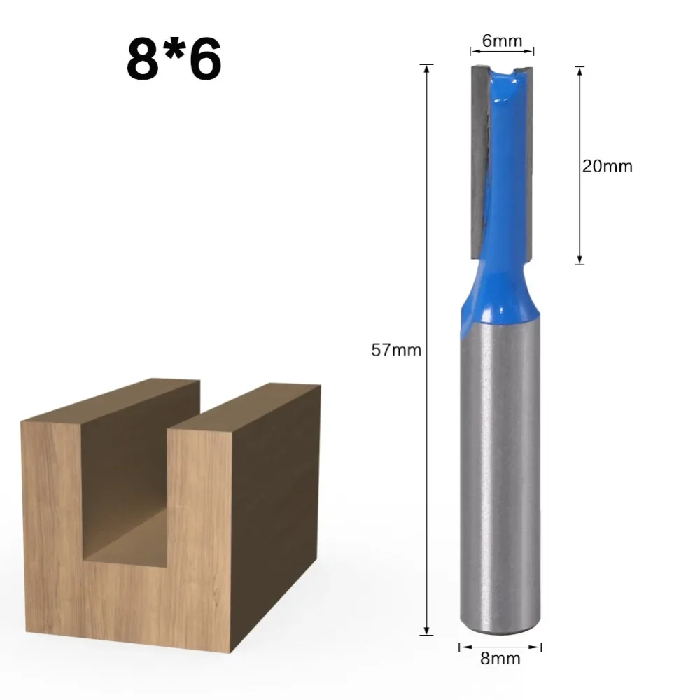 Slotting Straight Router Bit Set 8mm Shank Double-edged Carpenter Milling Cutter for Wood 6-20mm Cutting Dia Woodworking Tools