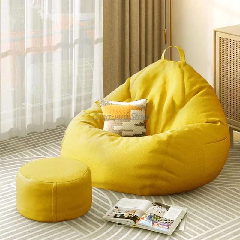 Pouf Inclinable Jaune, Canapé Assis Rond, Fermeture Éclair, Confortable, Mobilier Moderne