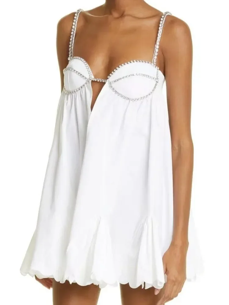 Women's Spaghetti Strap Mini Dress Sexy Sleeveless Backless Bodycon Short Dresses Satin Party Club Cami Dress