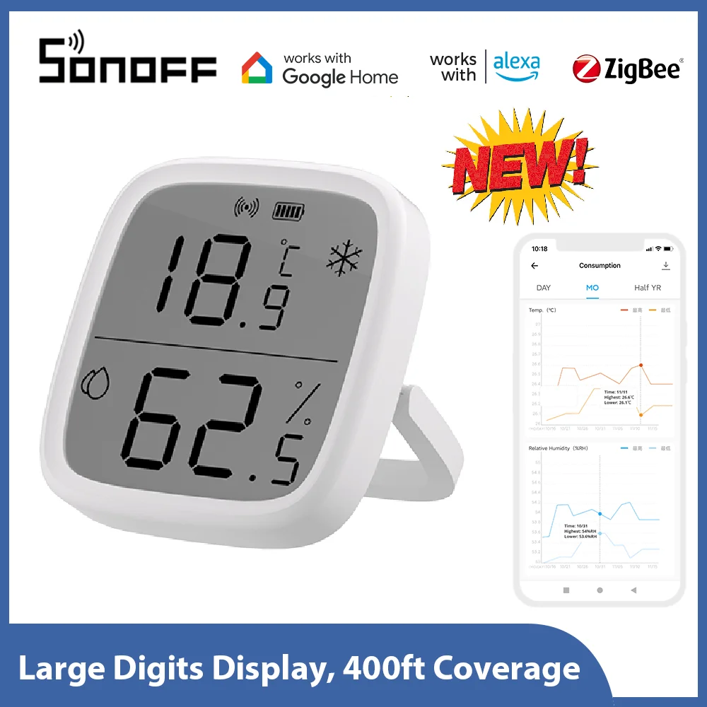 SONOFF SNZB-02D Zigbee Smart Temperature Humidity Sensor With LCD Screen, Work With eWeLink APP, For Alexa Google Home Assistant