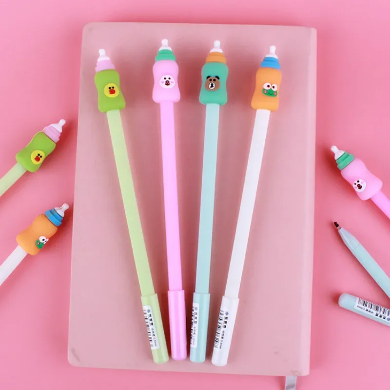 

40 шт., креативные канцелярские принадлежности, силиконовые гелевые ручки с мультяшной бутылкой молока, студенческие черные 0,5 мм, фирменная карбоновая ручка для осмотра B