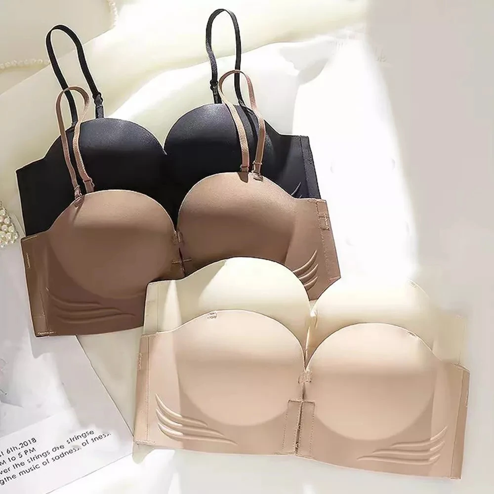 Invisible Push Up Bra Front Buckle Women Underwear Lingerie Strapless Seamless Non-slip Women's Bra without Shoulder Strap  ﻿