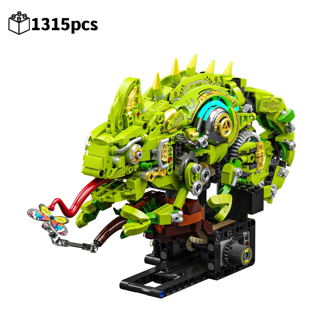 1315-delige technische kameleon mechanische hagedis model, MOC dieren bouwstenen, tandwielkoppeling STEM bureau display cadeau