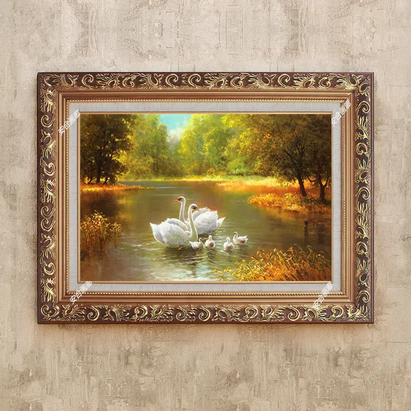 Simulated Oil European Style Living Dining Room, Foyer, Landscape Decoration Swan Lake AnimAl Mural, Hanging Painting,