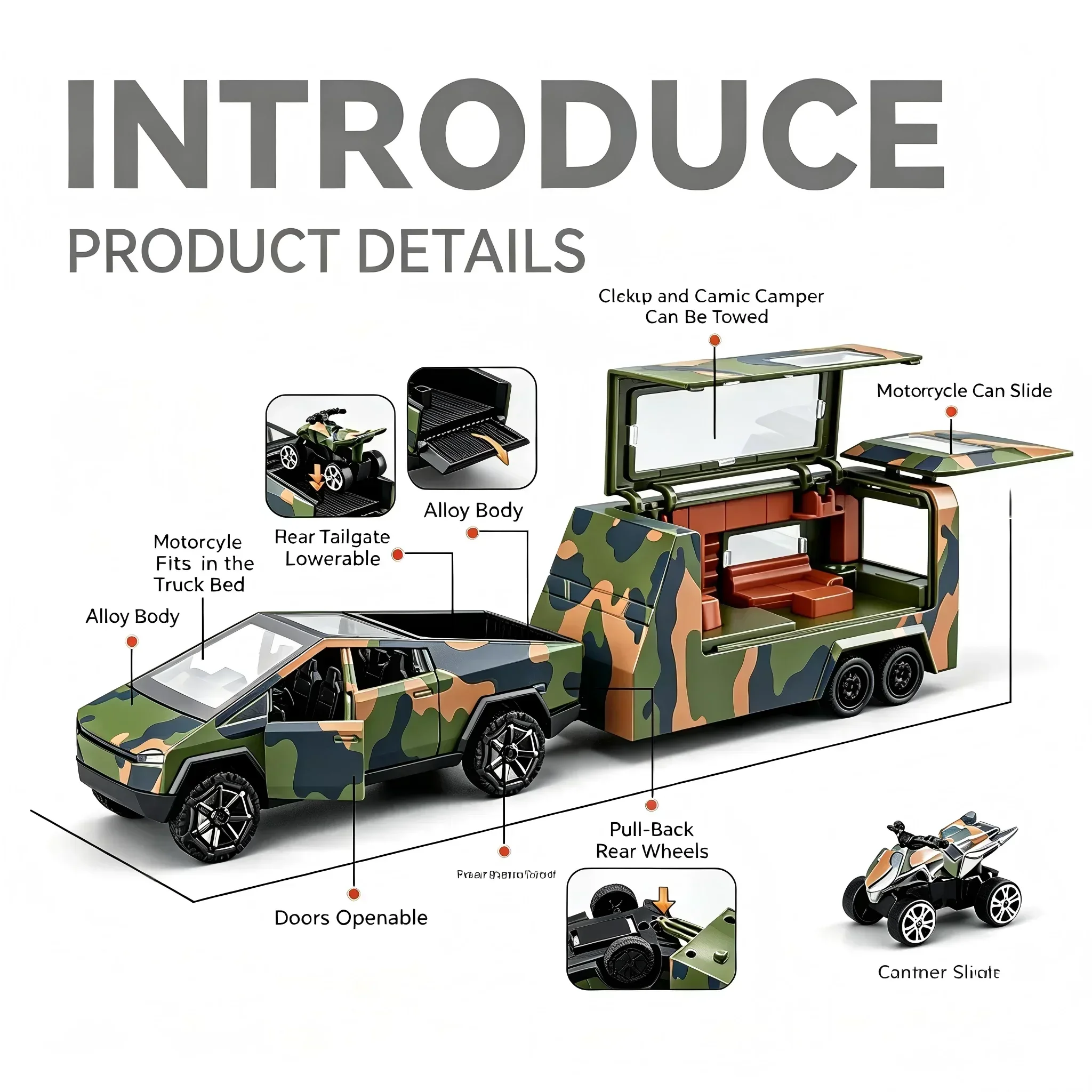 NEW 1:36 Diecast Metal Offroad Truck Model With Beach Motorcycle Openable Doors Hobby Collection High-End Gift Office Ornament