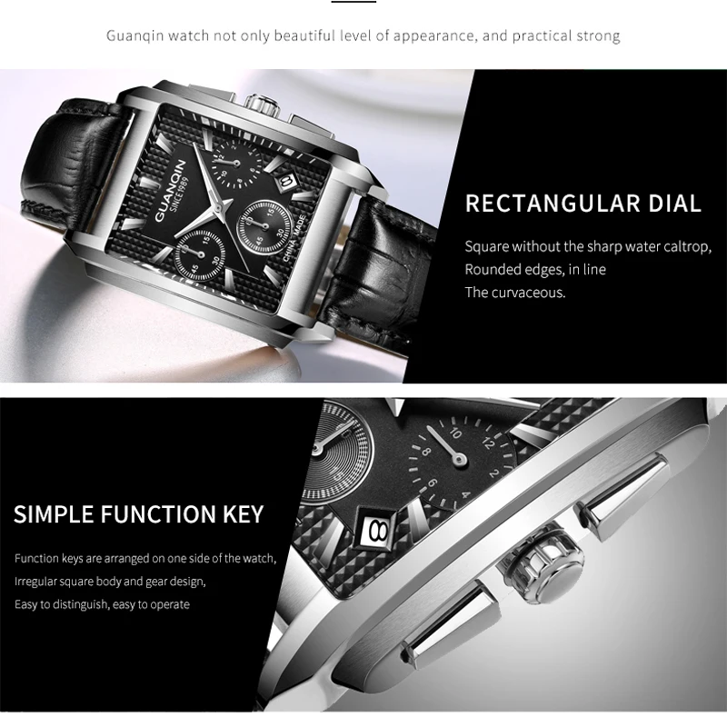 GUANQIN 2024 NEW watches for Man Leather Strap 50M Waterproof Man Quartz Watch Luminous Calendar Multifunctional Reloj hombre