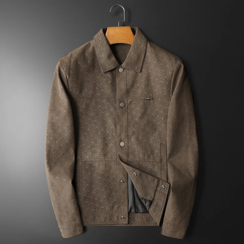 

2025 autumn and winter new high-quality leather jackets, fashionable lapel leather jackets, men's slim fit leather jackets