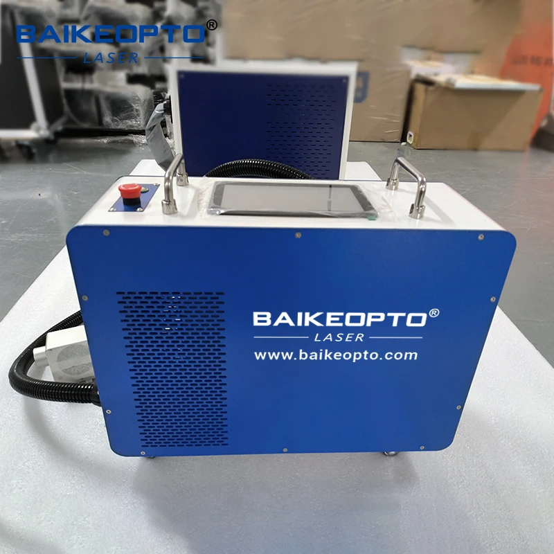 Industrial-grade handheld pulsed laser cleaning machine; portable and mobile; for cleaning mold welds, removing rust and paint.
