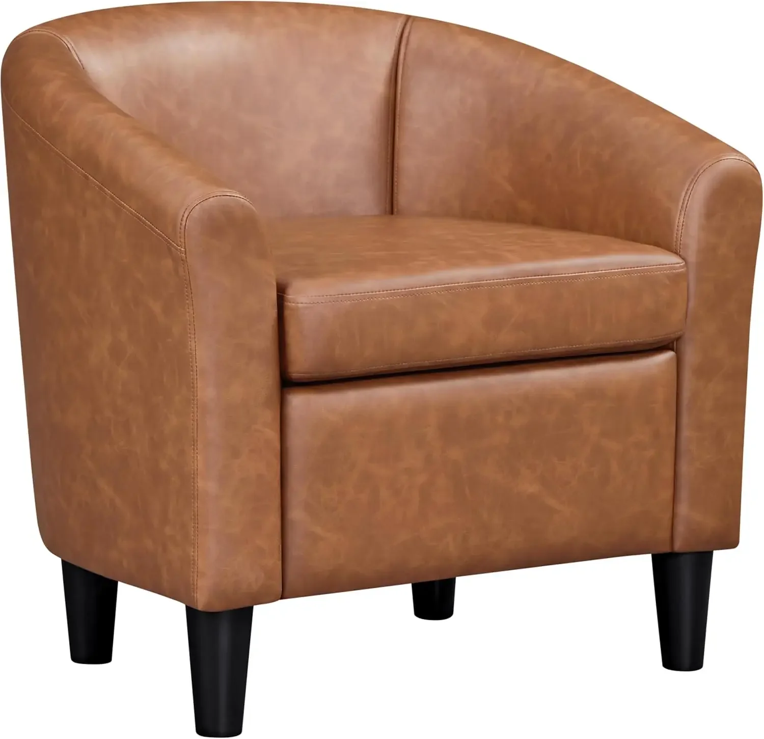 Faux Leather Accent Chair, 300 lb Cap, Brown | PU Leather Barrel Chairs, U-shaped Backrest, Foam Seat, 18