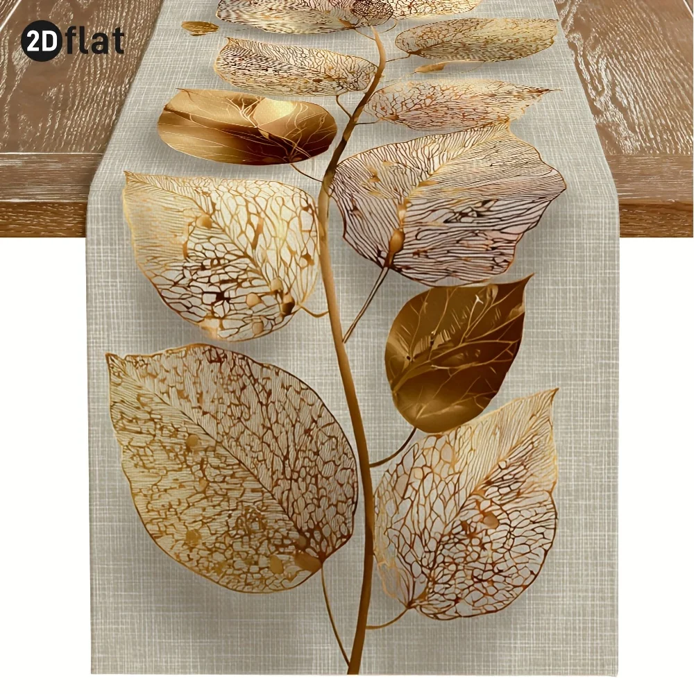 Gilded Branch Table Runner - 1PC 2D Flat Print Abstract Natural Texture Light Luxury Minimalist Cover for Dining Table