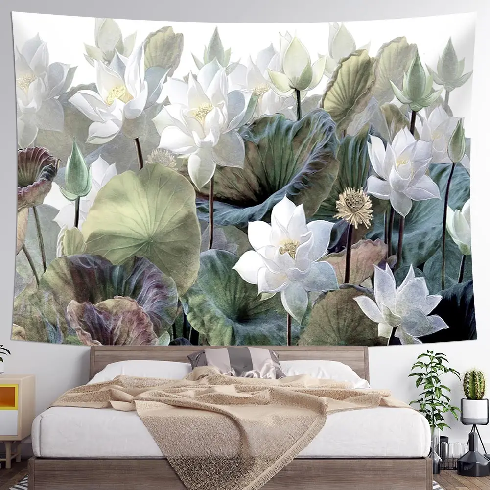 Home Decor Summer Style Wall Hanging Tapestry Lotus Print Polyester  Living Room Bedroom Background Fabric tapiz