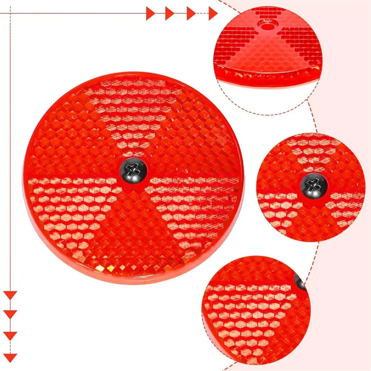 AA83 10 Pack Front Round Reflector for Driveway Fence Gate Posts Trailers Reflectors with Center Mounting Holes Red