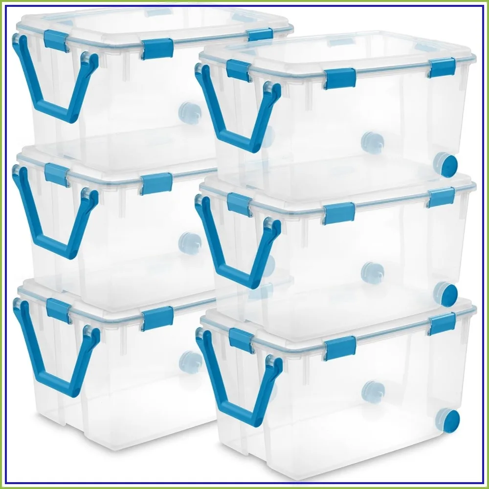 120 Quart Plastic Storage Box with Lids, 6-Pack for Home & Office