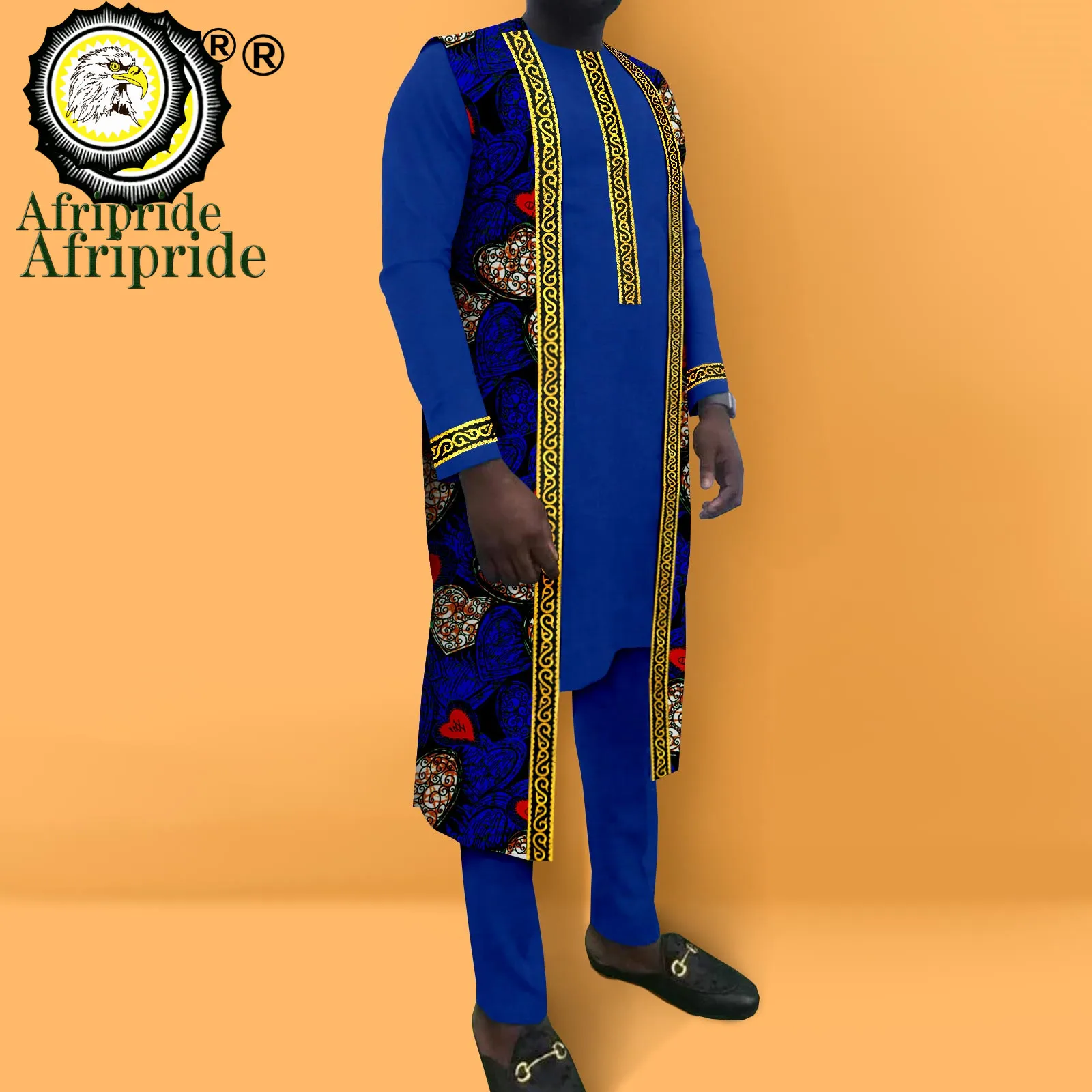 African Clothes for Men Print Jacket Embroidery Shirts and Pants 3 Piece Set Dashiki Outfits Plus Size Formal Attire A2216035