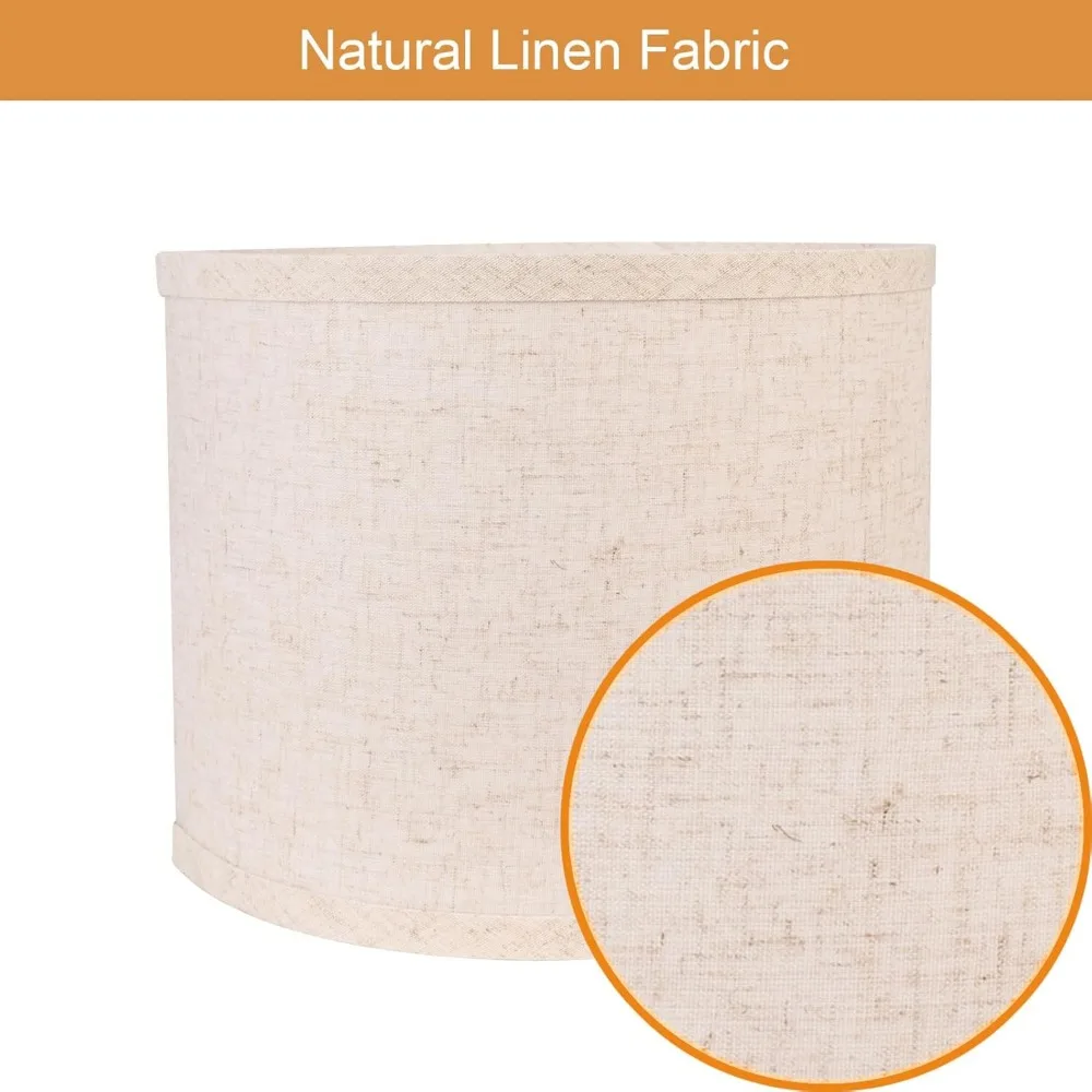 drum lamp shades set of 2, beige linen lamp shades for table lamps, 11‘’ diameter x 8.85‘’ height, replacement lampshades for e2