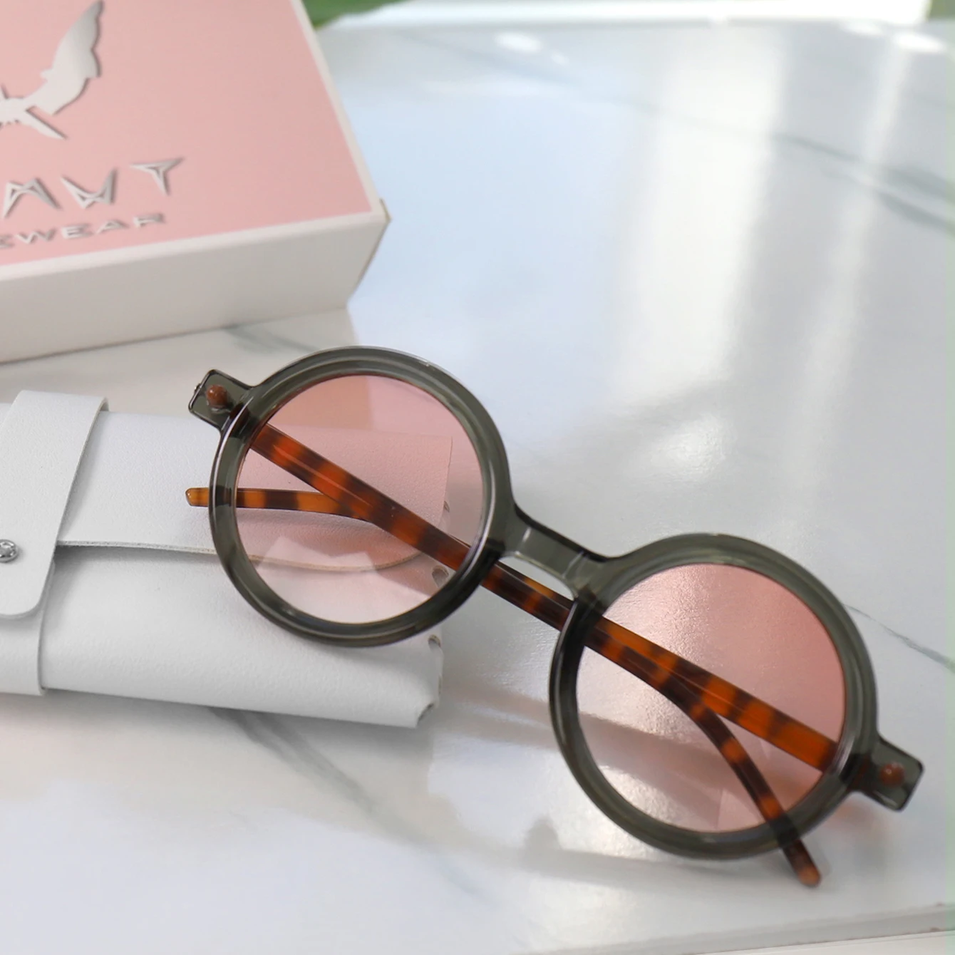 Retro-Sonnenbrille in Bonbonfarben, Blaulichtfilter, Vintage-Rundbrille, Trendige Designer-Brille mit Box, Modeaccessoires