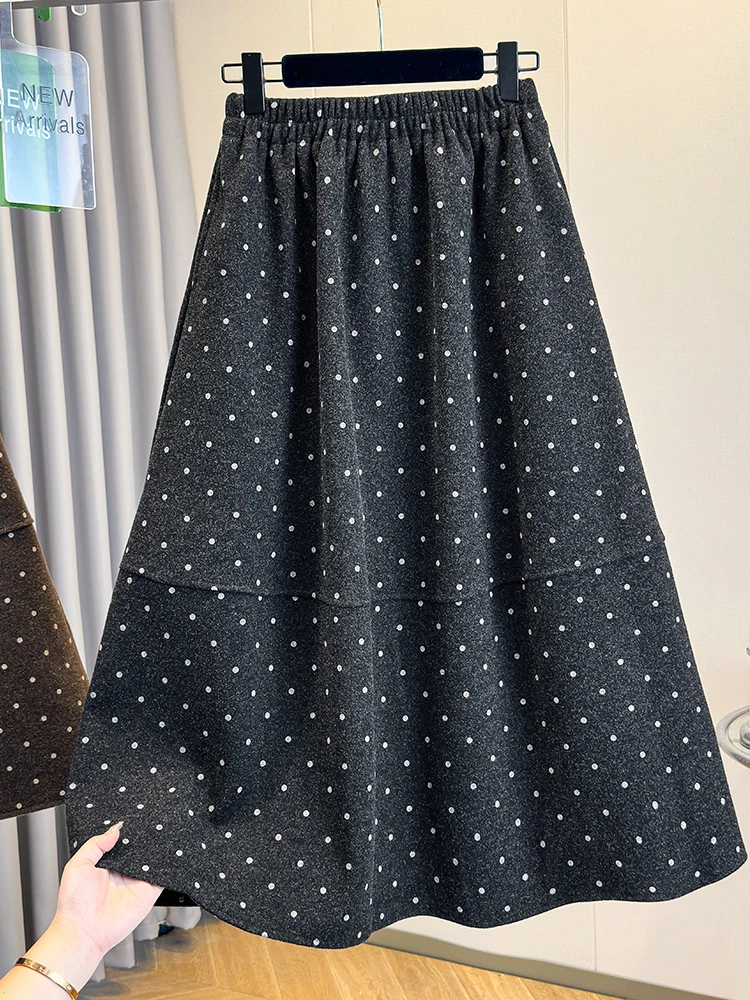 Warm Elastic Waist Half-length Skirt Fashionable Bouffant Woolen Vintage Polka Dot Skirt Ladies' Autumn Winter Collection