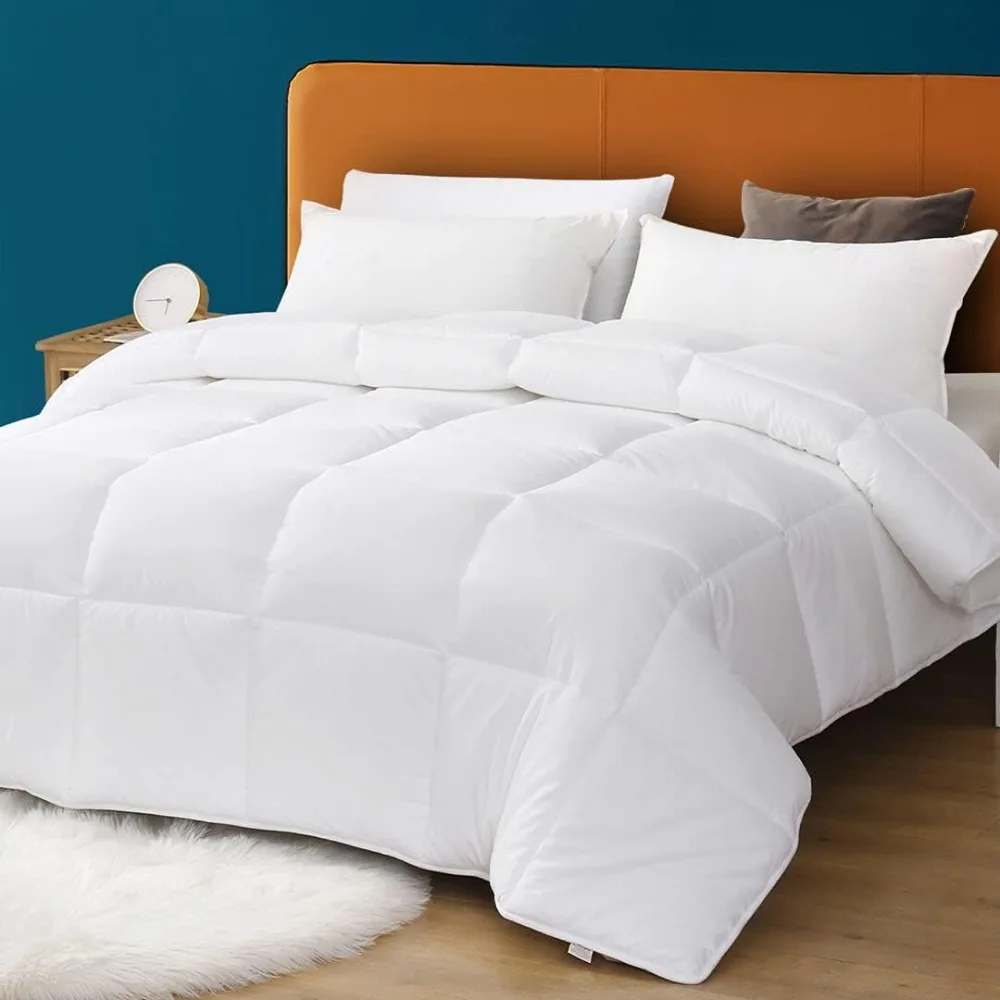 

Cotton Cover Down Alternative Comforter Oversized Queen Size- Cloud Bed Duvet for All Season, Breathable White Comforter, U