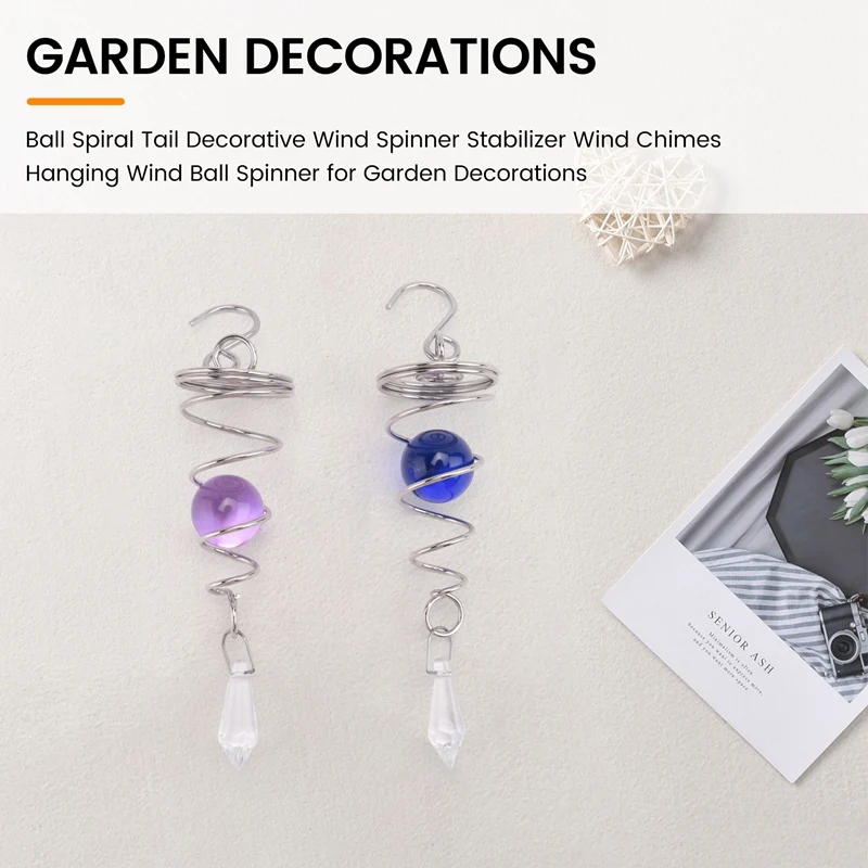 2 Piece Ball Spiral Tail Decorative Wind Spinner Stabilizer For Garden Decorations