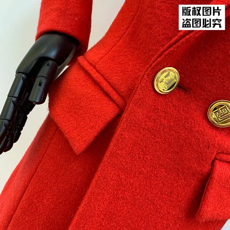 معطف صوف طويل فاخر عالي الجودة للنساء معطف نحيف وطية صدر السترة تصميم مزدوج الصدر معطف واق من المطر بأكمام طويلة ملابس خارجية للسيدات للمكتب #6