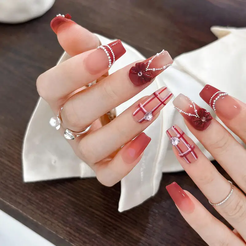 100 pçs clássico vinho vermelho fita bowknots decorações da arte do prego 3d minimalista gravata resina encantos do prego acessórios para diy peças de unhas