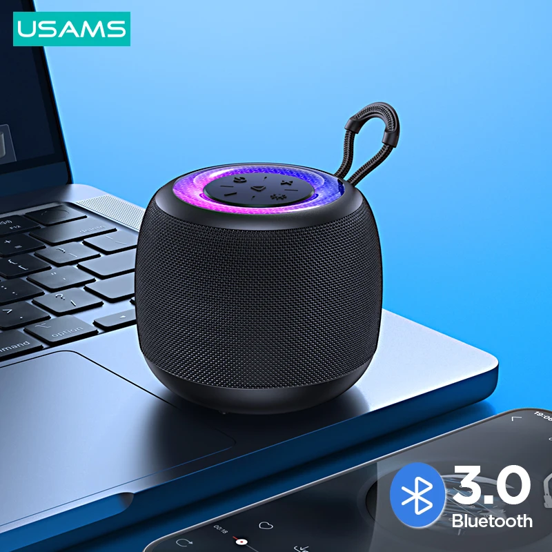 USAMS Mini Portable Bluetooth Speaker 5.3 TWS Dazzling Breathing Lighting LED Sound Box For Outdoor Sports Computer Pc Speakers