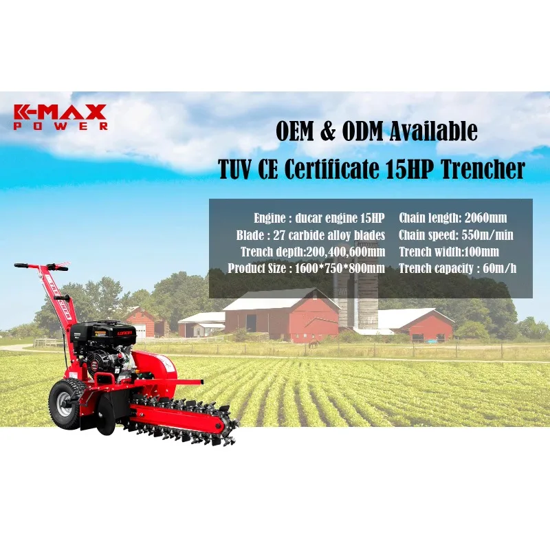 TR15 Maxpower Petrol Engine Walk Behind Self Propelled Diesel Mini Chain Trencher Machine