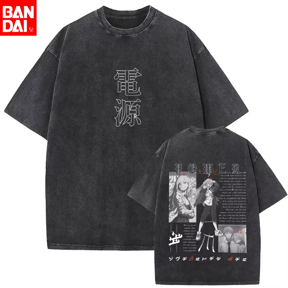 Gewaschenes Vintage Anime Chainsaw Man Reze Grafik-T-Shirt für Männer und Frauen Manga Lässiges Oversize Streetwear Herren Retro Baumwoll-T-Shirts