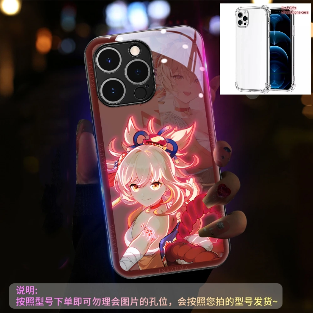 

Anime LED Voice Controlled Flashing Glass TPU Lighting Phone Case For iPhone 15 14 13 12 11 Pro Max Mini X XS XR SE2020 7 8 Plus