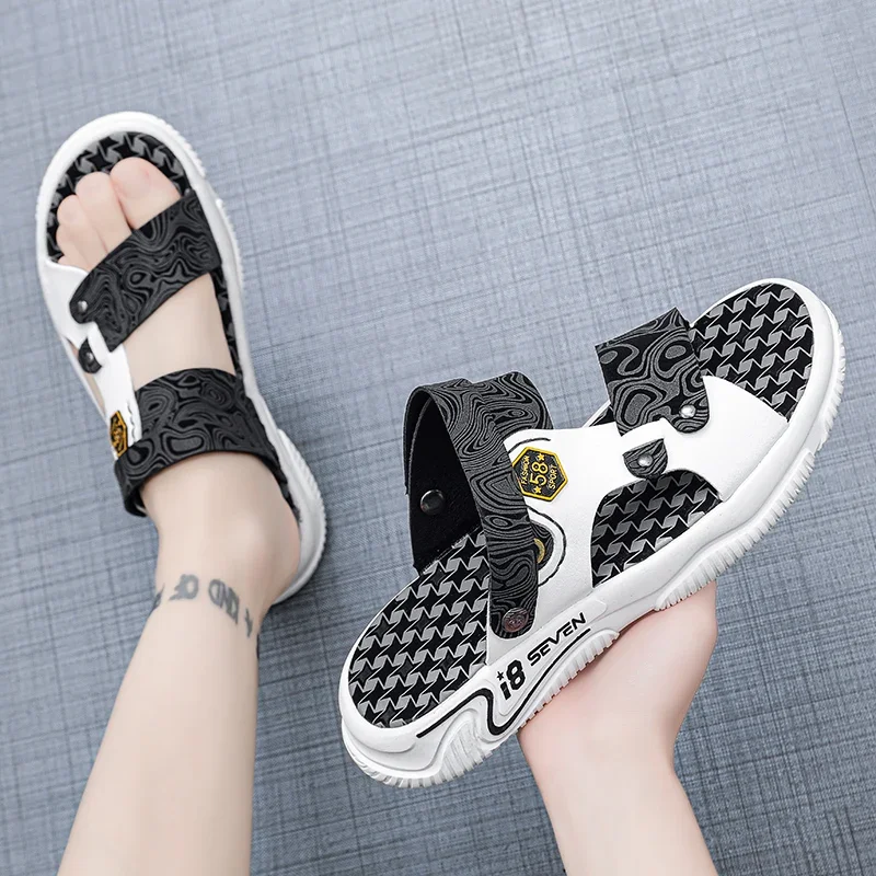 

Мужские сандалии, уличная обувь, противоскользящие кожаные сандалии для папы для вождения, удобные дышащие шлепанцы, повседневная обувь без шнуровки