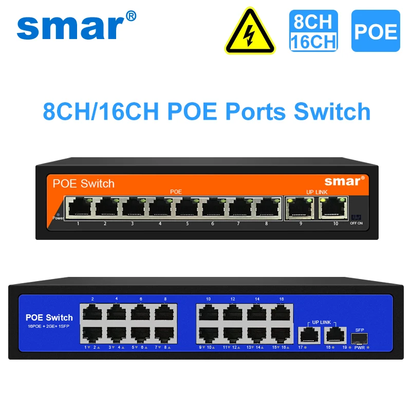 smar-48v-8-16-ports-poe-switch-ethernet-10-100mbps-ieee-8023-af-at-for-ip-camera-cctv-security-camera-system-wireless-ap-ft
