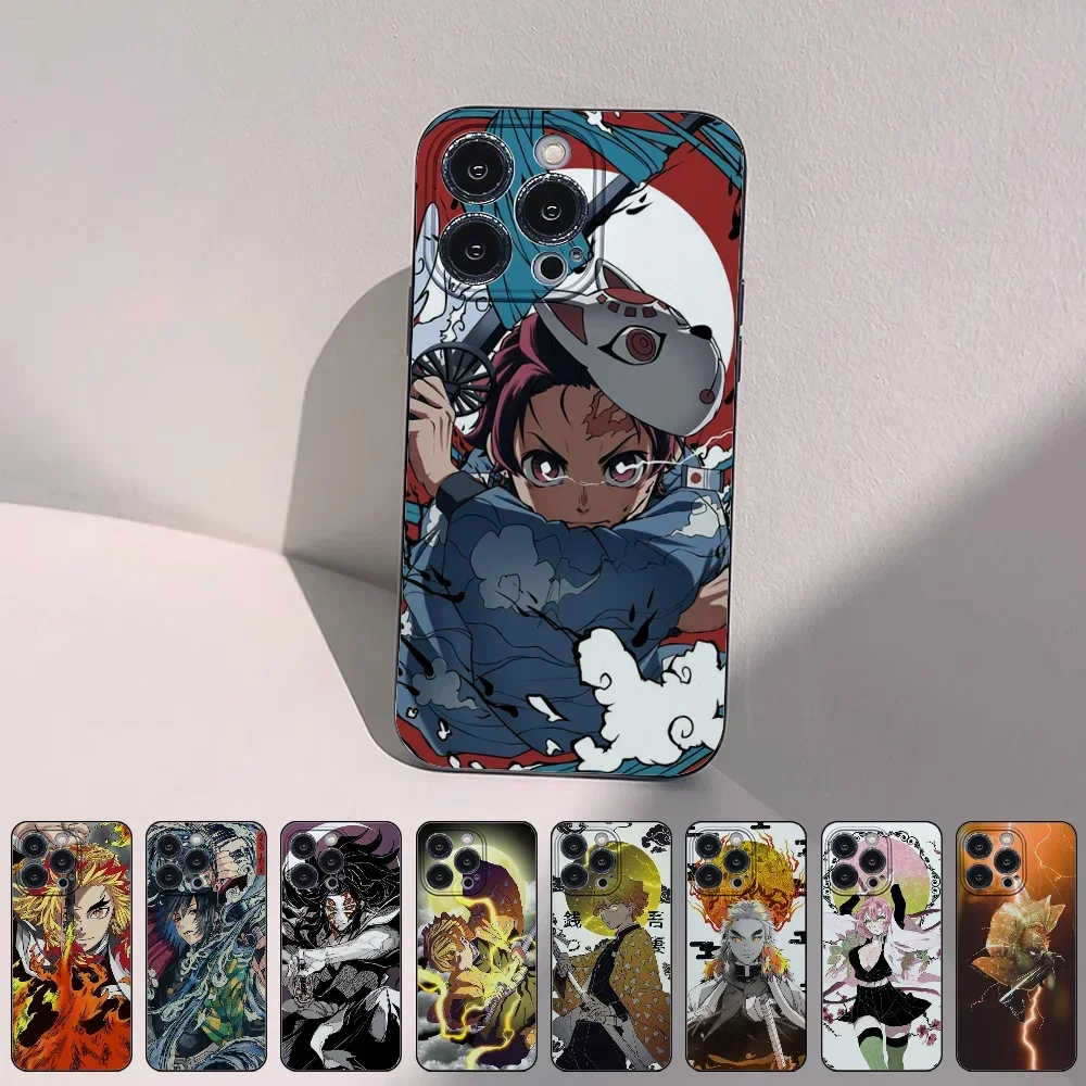 Demon Slayer Anime Creativity Phone Case for iPhone 15 14 13 Pro Max 11 12 Mini X Xs XR Se 2022 Black Silicone Cover