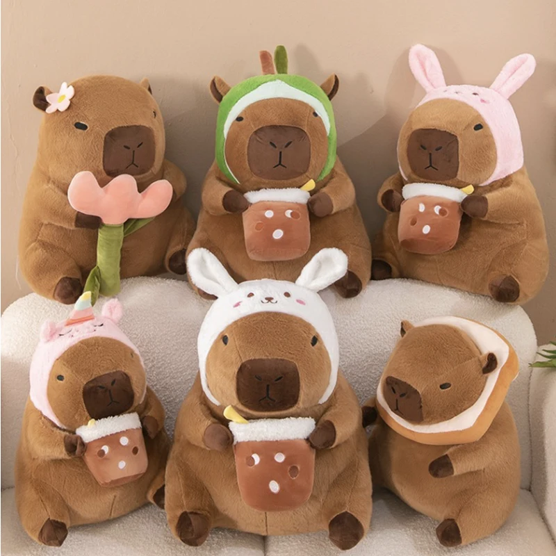 

Capybara Plush Toy Realistic Cosplay Unicorn Dinosaur Design Dress Boba Bread Fruit Shape Stuffed Animal for Food Decor Birds