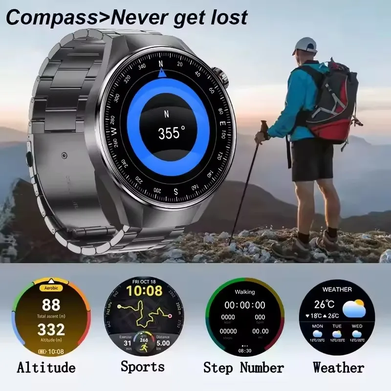 ساعة ذكية عصرية G5 Plus بشاشة 1.75 بوصة لساعة رجالي BT Call GPS Track Compass مراقبة الصحة ساعات عمل مقاومة للماء 2025