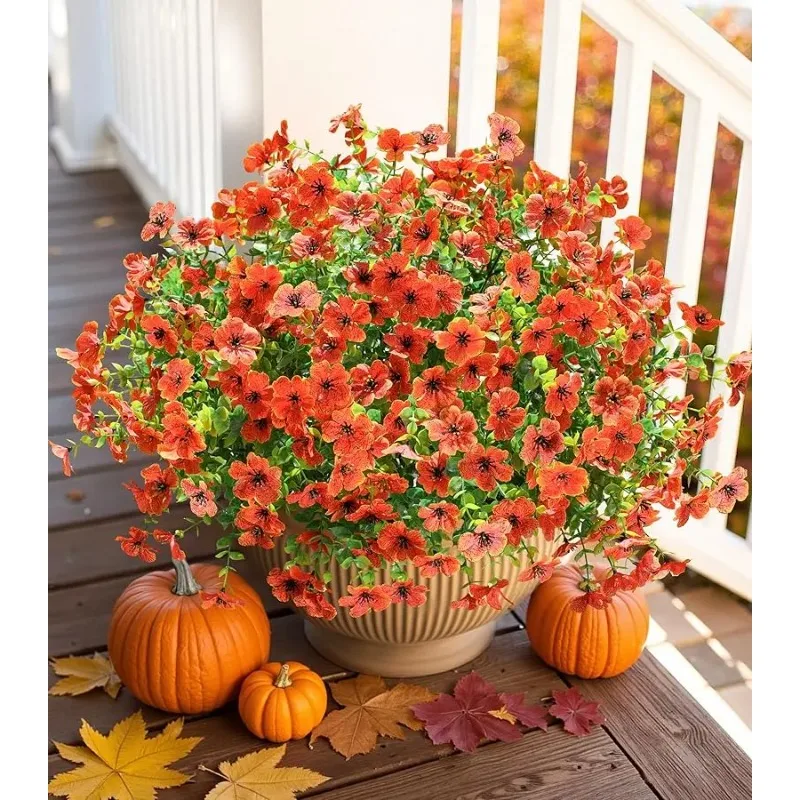 

Artificial Fall Flowers Faux Mums for Outdoor Indoor Garden Home Decoration, Faux Flower Daisy with Eucalyptus Leaves Fake Mums