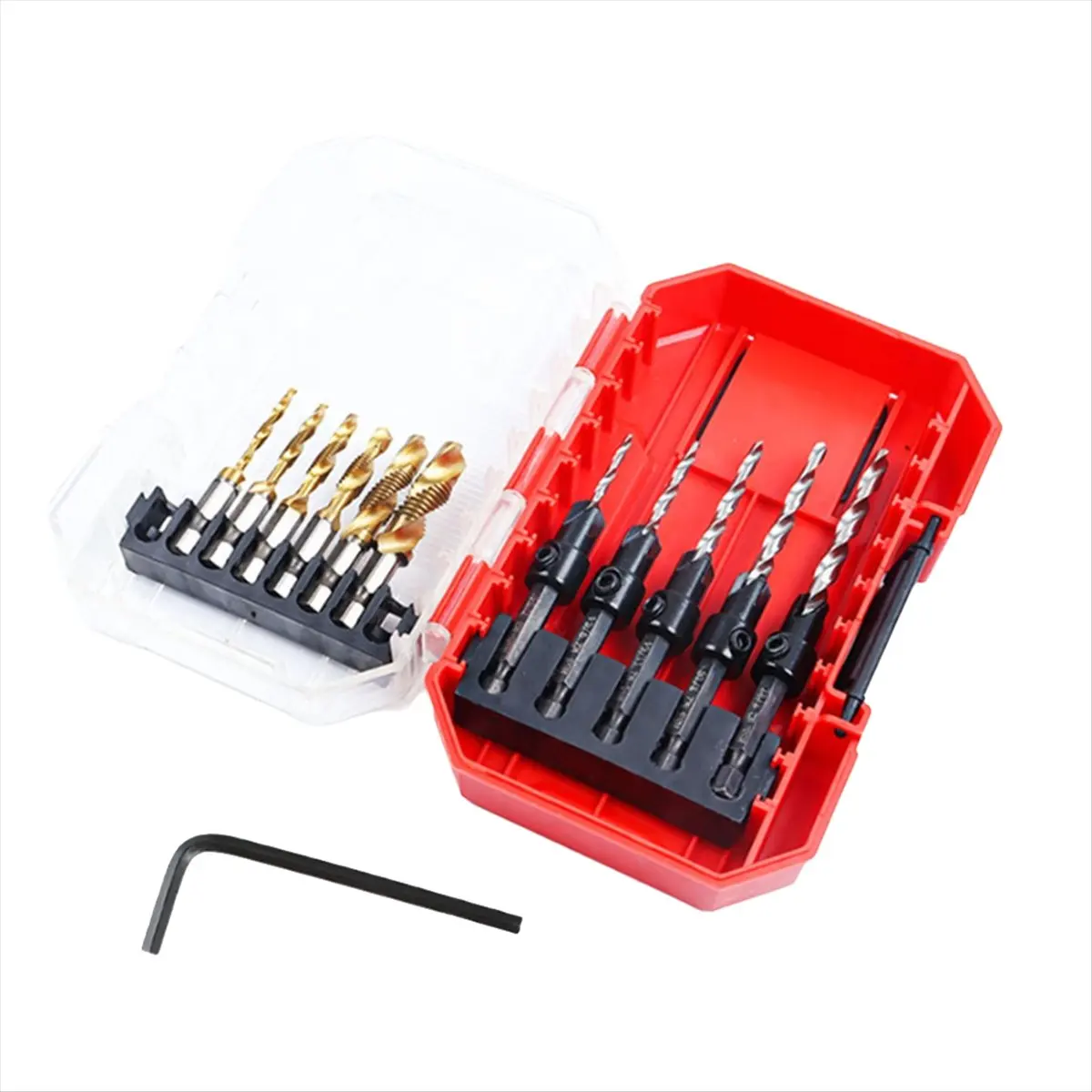X16A Hot Tapping Drill Bit Countersink Woodworking Drill Hole Opener Hexagonal Handle Countersunk Screw Tap 12-Piece Set