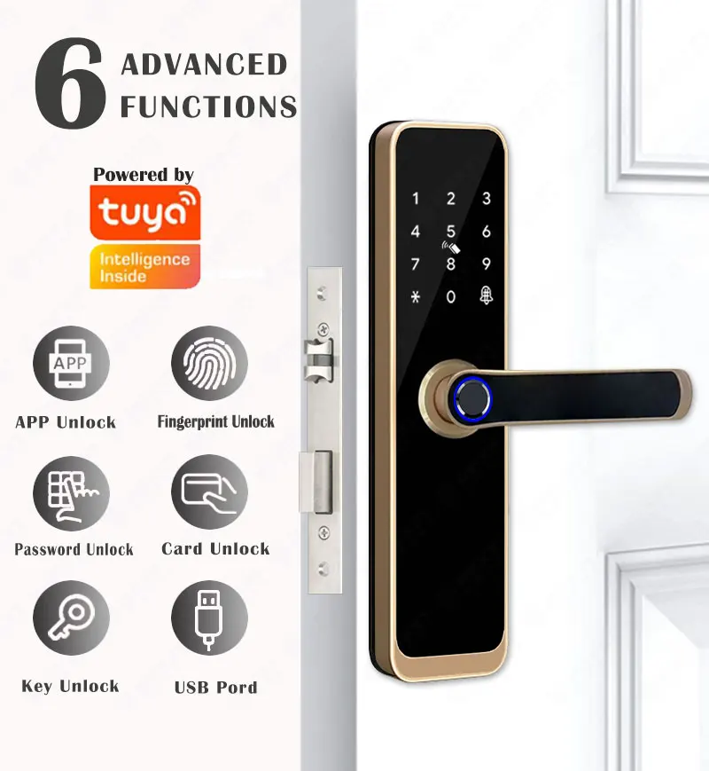 factory outlet Biometric Intelligent Door Lock TUYA WIFI Remote Unlock Fingerprint Card Password Key Password Smart Door Lock