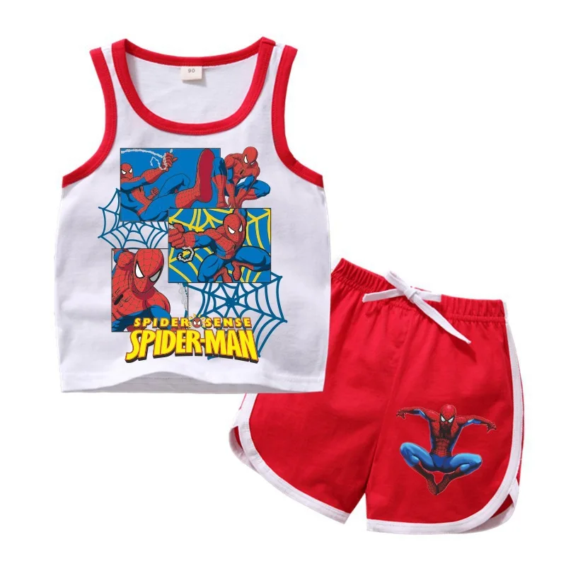 Spider Man Children's Vest for Boys and Girls Set Children's Short Sleeve Shorts Tracksuits Set Boys Babies Casual Clothes