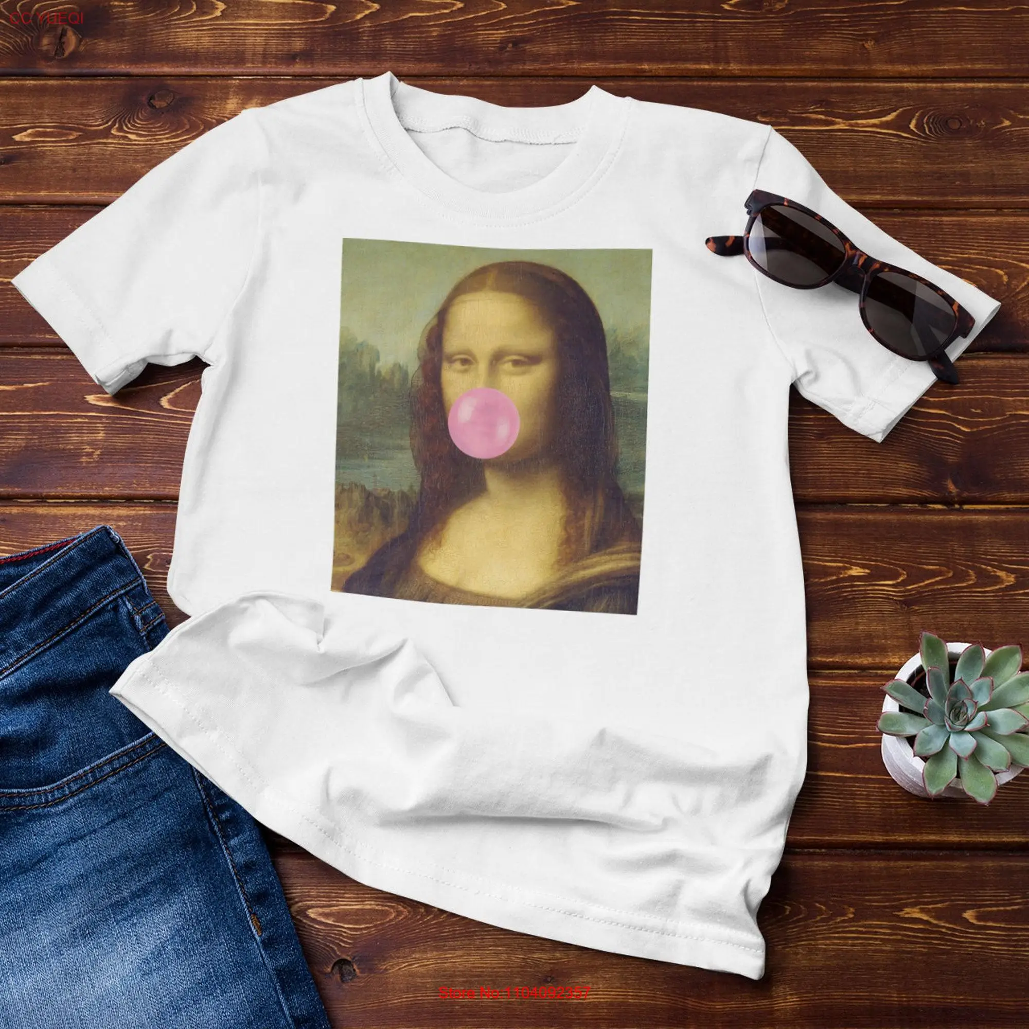 Mona Lisa Bubble Gum Funny Parody Cotton T shirt Top  long or short sleeves