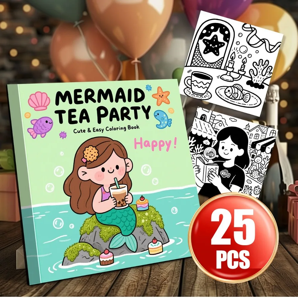 Ocean Mermaid Afternoon Tea Themed Coloring Book Stress Relief Hand Account DIY Unique Original Patterns Thick Paper