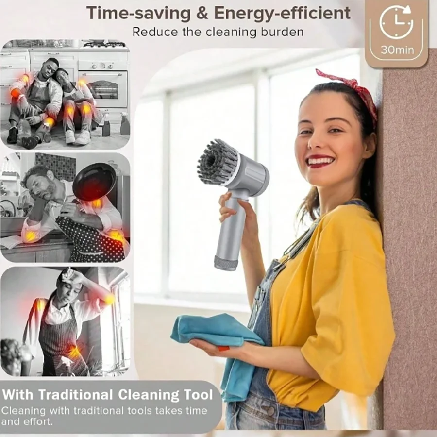 electric rotary cleaning brush for high-speed kitchen and bathroom cleaning. It is a rechargeable multi-purpose brush for tiles