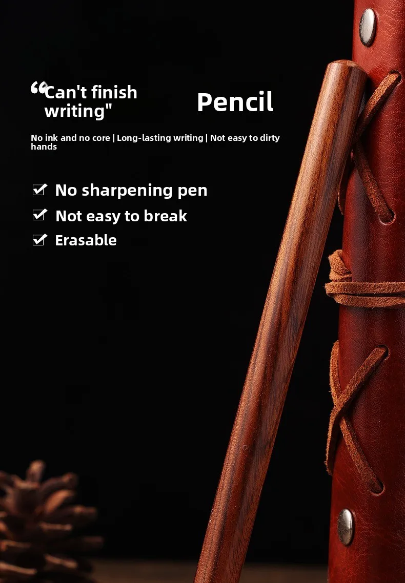 1 Stück Holz-Ewigkeitsstift HB mit 5 Stifteinsätzen, muss nie angespitzt werden, bruchsicher, ideal für Schüler, zum Skizzieren und Zeichnen, hochwertige Ausführung. – Detail 1