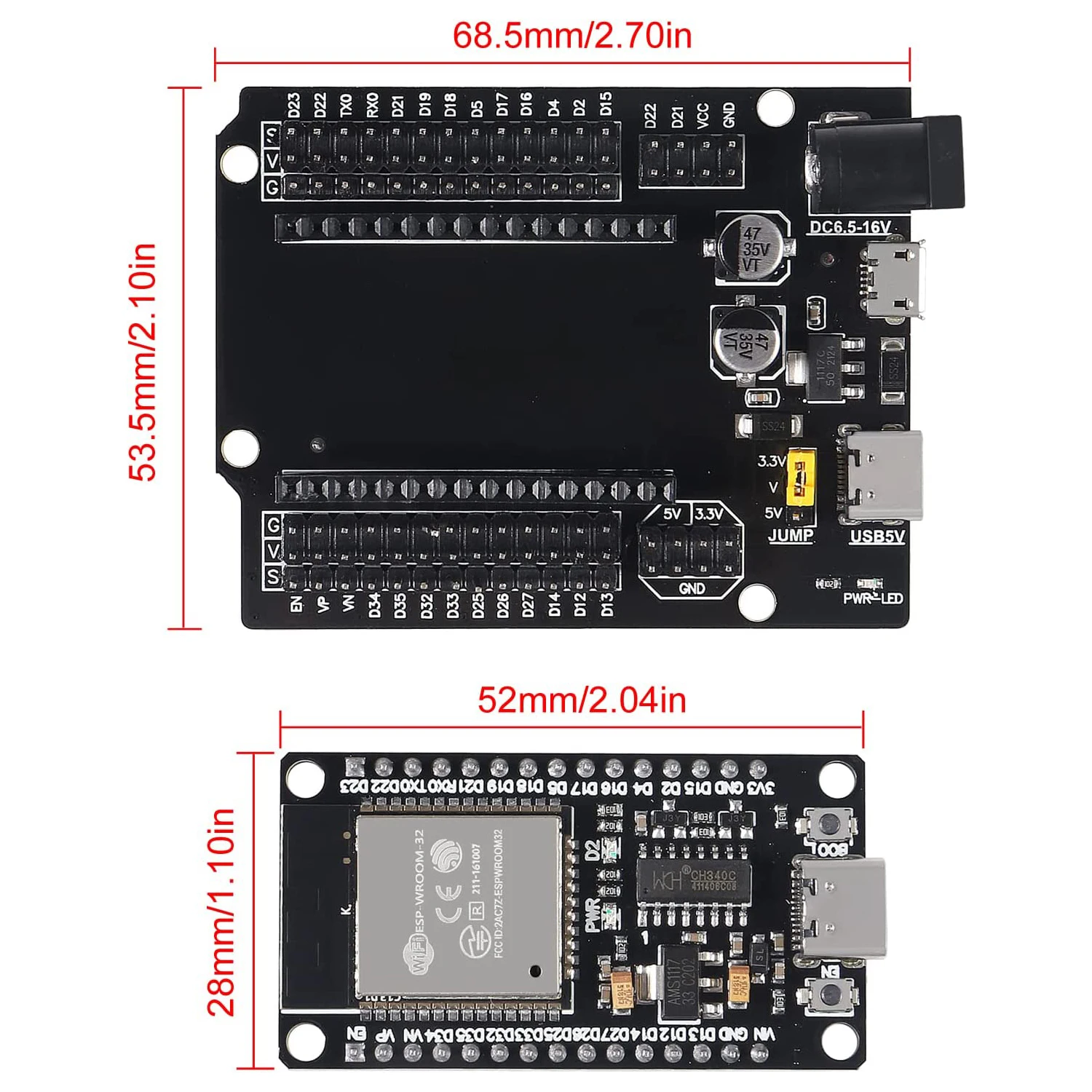 ESP32 Development Board Expansion Board Set Type-C USB CH340C WiFi+Bluetooth Ultra-Low Power Dual Core ESP32-DevKitC-32 30Pin