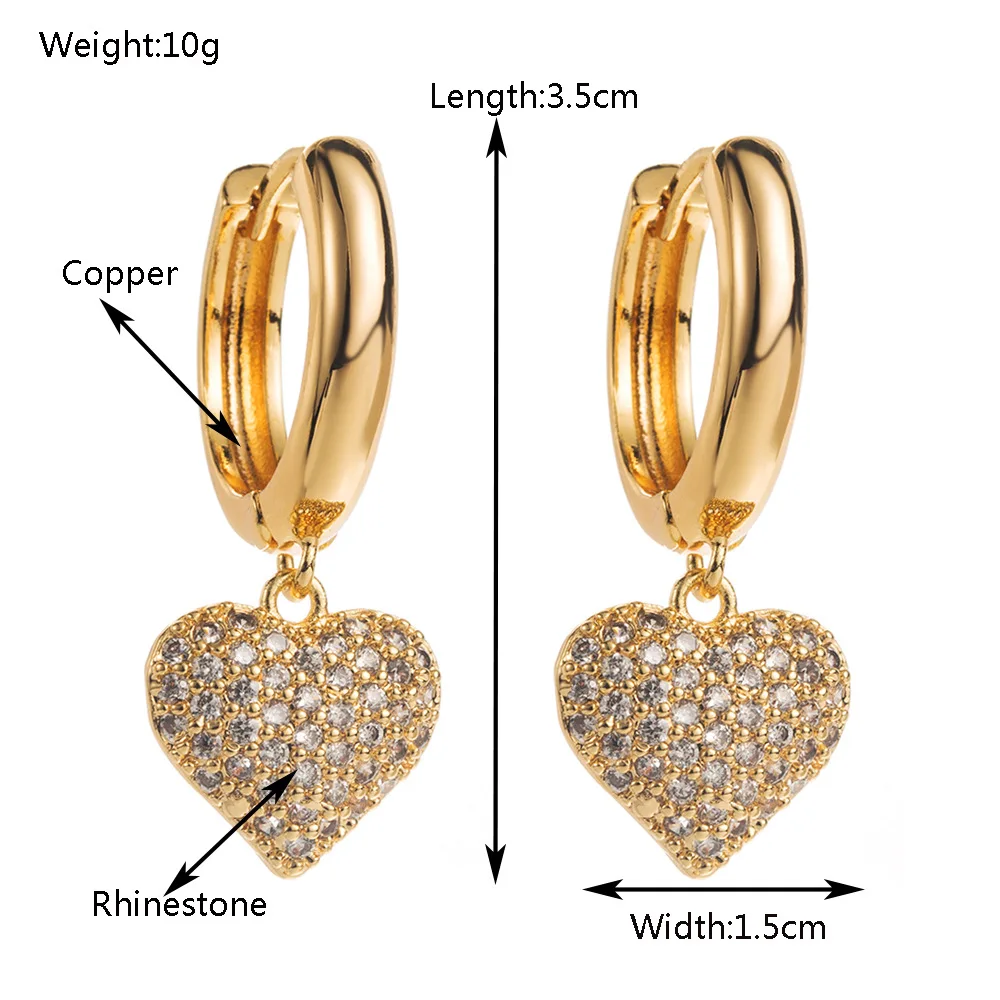 New copper inlaid zircon earrings women's love heart shape colored diamond earrings versatile personalized earrings in stock who