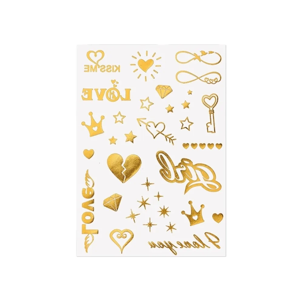 

Water Transfer Gold Stamping Tattoo Stickers Fake Waterproof Temporary Tattoo Gold Instant Body Art Sticker Valentine's Day