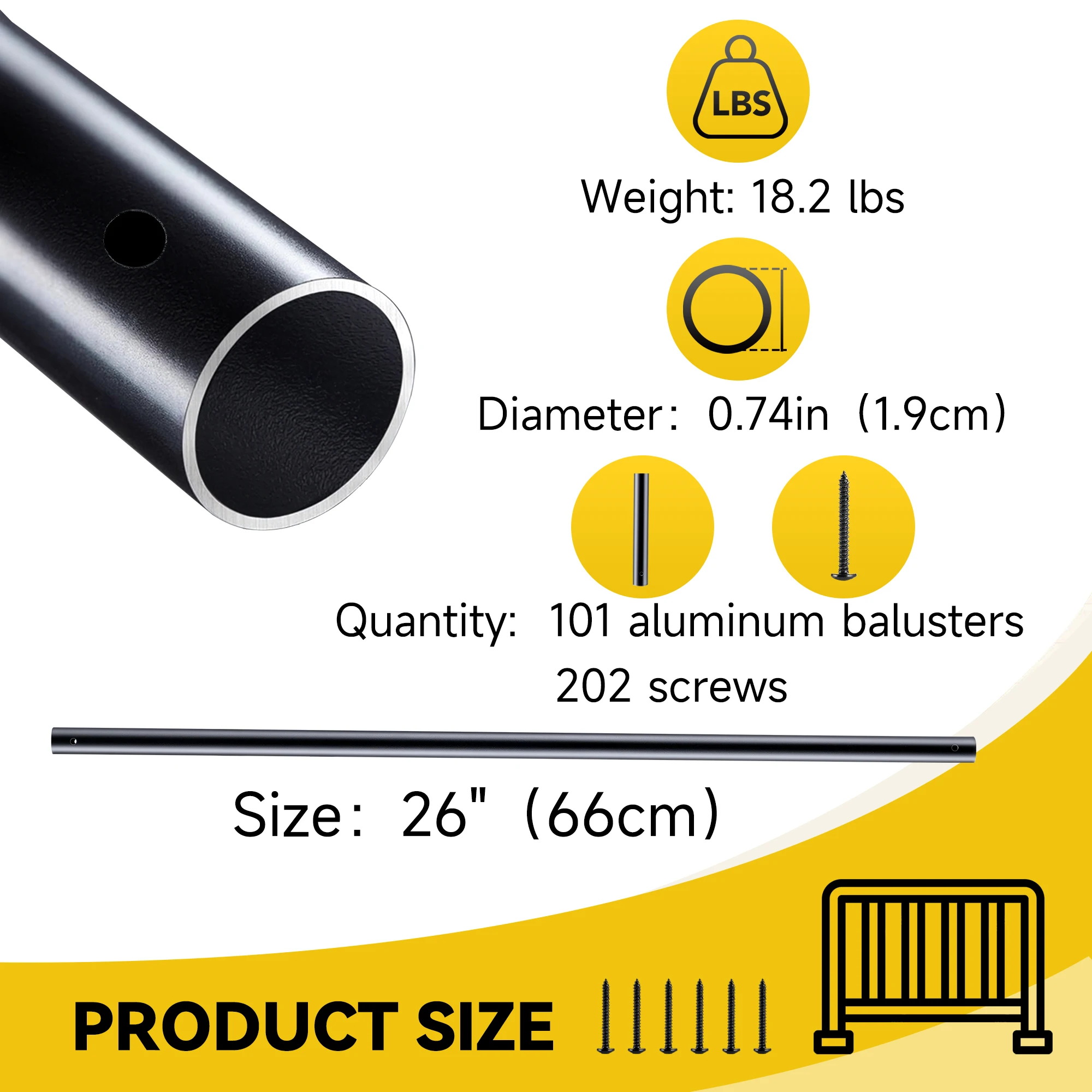 Ringhiera per ponte Rengue in alluminio, confezione da 101 balaustre per scale con viti