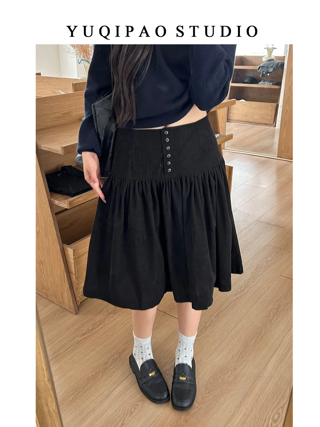 

plus Size Women's Bla Corduroy Skirt High Waist A-Line ort Skirts Casual Sle Five-Quarter Length Umbrella Skirts